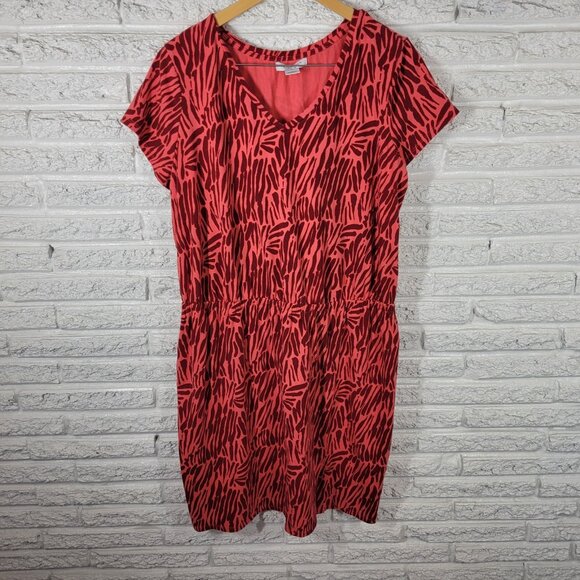 Liz Claiborne Womens Dress 1X Plus Fit Flare Short Sleeve Pink ANI1XE - Picture 1 of 10